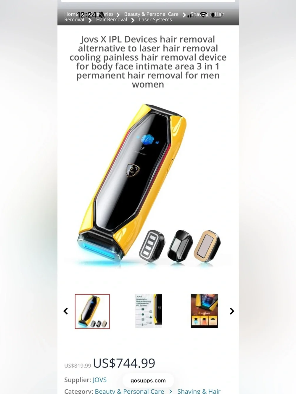 JOVS IPL permanent Portable Hair Removal Device 3 in 1 with attachments